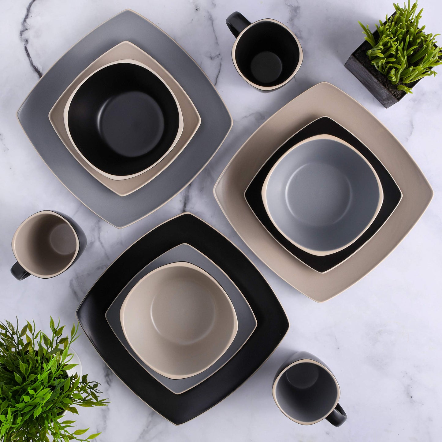 Gibson Elite Soho Lounge Dinnerware Set, Service for 4 (16pcs), Matte Taupe