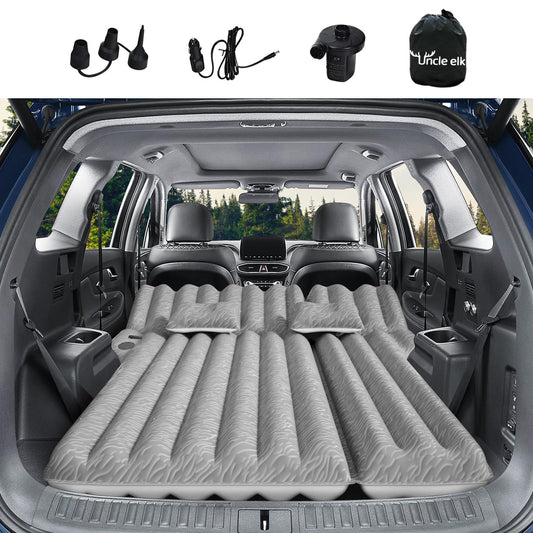 Uncle elk SUV Air Mattress: Inflatable Car Air Mattress for Camping, Flocking Car Bed with Air Pump & 2 Pillows, Portable Sleeping Pad Mattress for Home Car Travel Camping Grey