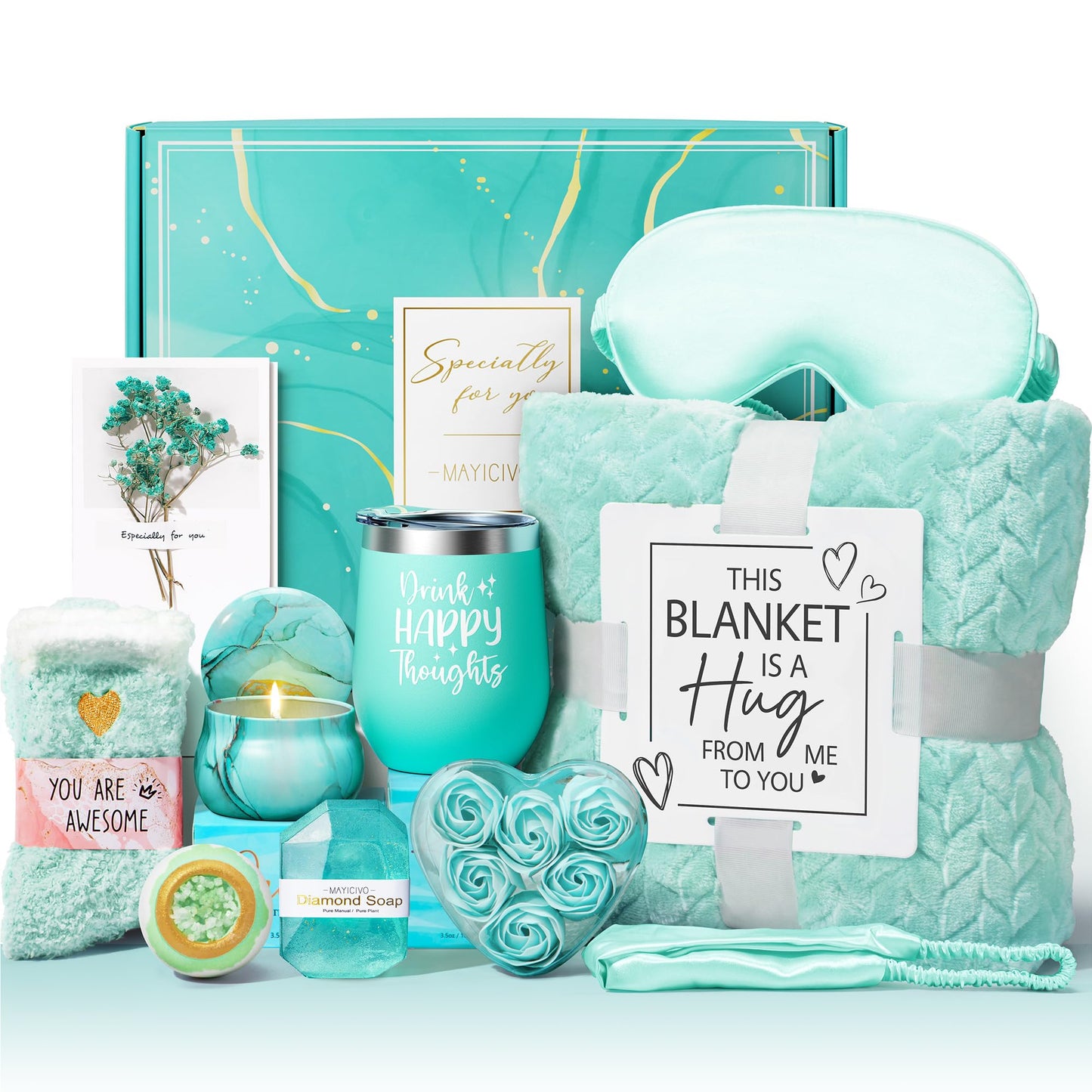 Birthday Gifts for Women Self Care Gifts Get Well Soon Gifts, Ocean Relaxing Spa Gifts Basket Care Package w/ Luxury Flannel Blanket, Unique Mothers Day Gifts Idea for Mom Her Friends Sister Wife