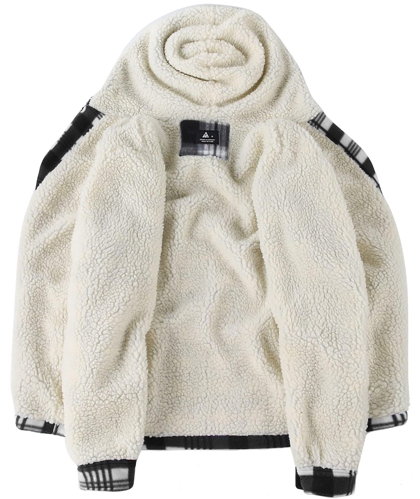 SCODI Men's Flannel Shirt Jacket Fleece Sherpa Lined Plaid Jackets Coat Full Zip Up Hoodie Winter Outwear Black White Medium