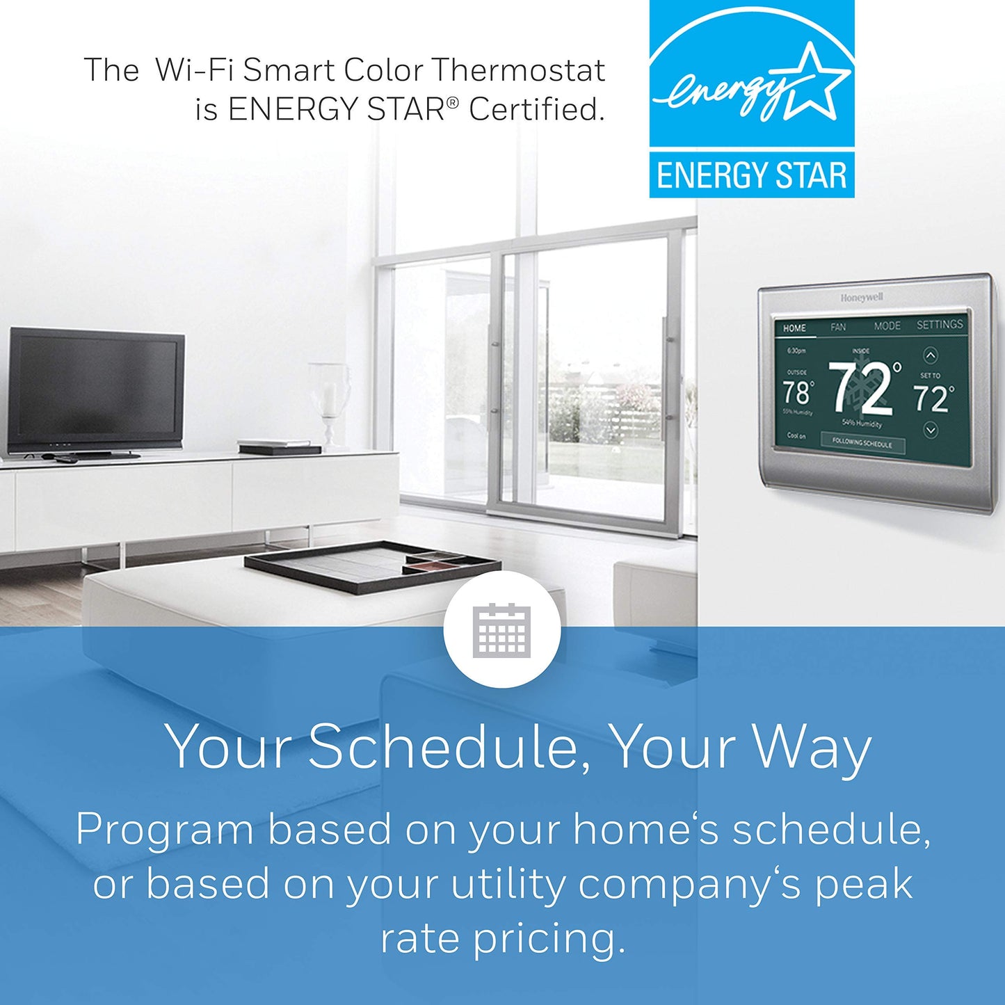 Honeywell Home RTH9585WF1004 Wi-Fi Smart Color Thermostat, 7 Day Programmable, Touch Screen, Energy Star, Alexa Ready, Gray