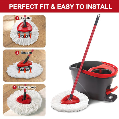 4 Pack Mop Heads Replacements for O-Ceda Easy Wrin Spin System, Microfiber Refills, Easy Cleaning Mop Repalce Head