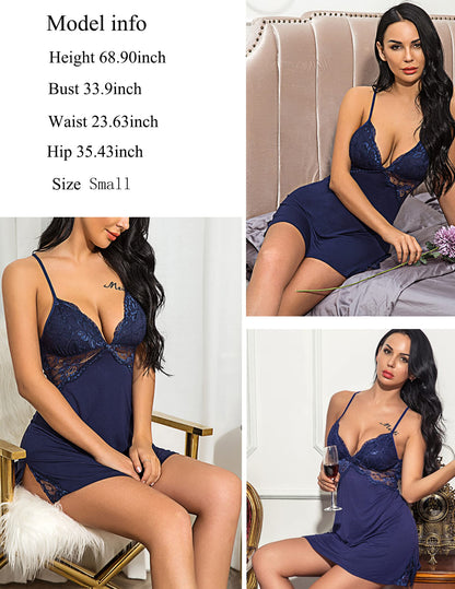 Avidlove Women Lingerie Lace Chemise Sleepwear Babydoll Teddy Lingerie for Women Naughty Blue