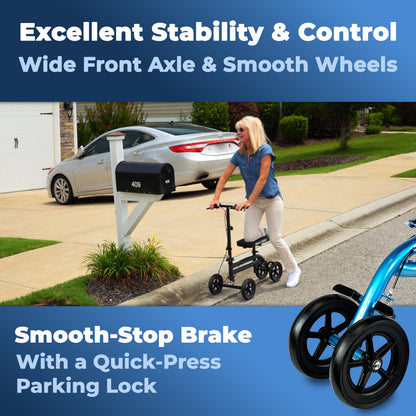 KneeRover Economy Knee Scooter Steerable Knee Walker for Adults for Foot Surgery, Broken Ankle, Foot Injuries - Foldable Knee Rover Scooter for Broken Foot Injured Leg Crutch with Dual Brakes (Blue)
