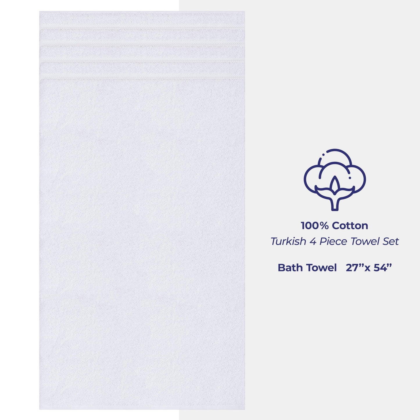 American Soft Linen Luxury 4 Piece Bath Towel Set, 600 GSM 100% Cotton Turkish Bath Towels for Bathroom, 27x54 in Extra Large Bathroom Shower Towels, White