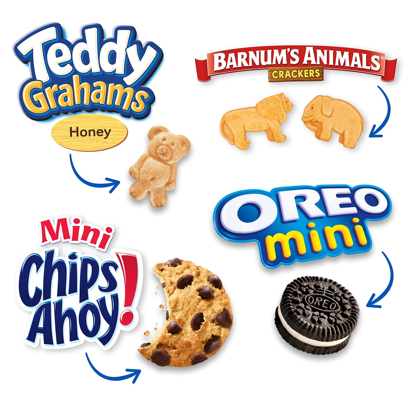 Nabisco Team Favorites Variety Pack, OREO Mini, CHIPS AHOY! Mini, Teddy Grahams Honey & Barnum's Animal Crackers, School Snacks, 30 Snack Packs