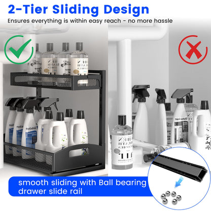 Under Sink Organizer,2 Pack Height Adjustable Under Sink Organizers and Storage, 2 Tier Under Sink Storage for Kitchen Bathroom Cabinet