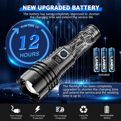 Goreit Flashlights LED High Lumens Rechargeable, 2000 Lumens XHM77.2 Super Bright Flash Light USB, Handheld Flashlight High Powered, Powerful Flashlight Waterproof for Emergency Camping Gift