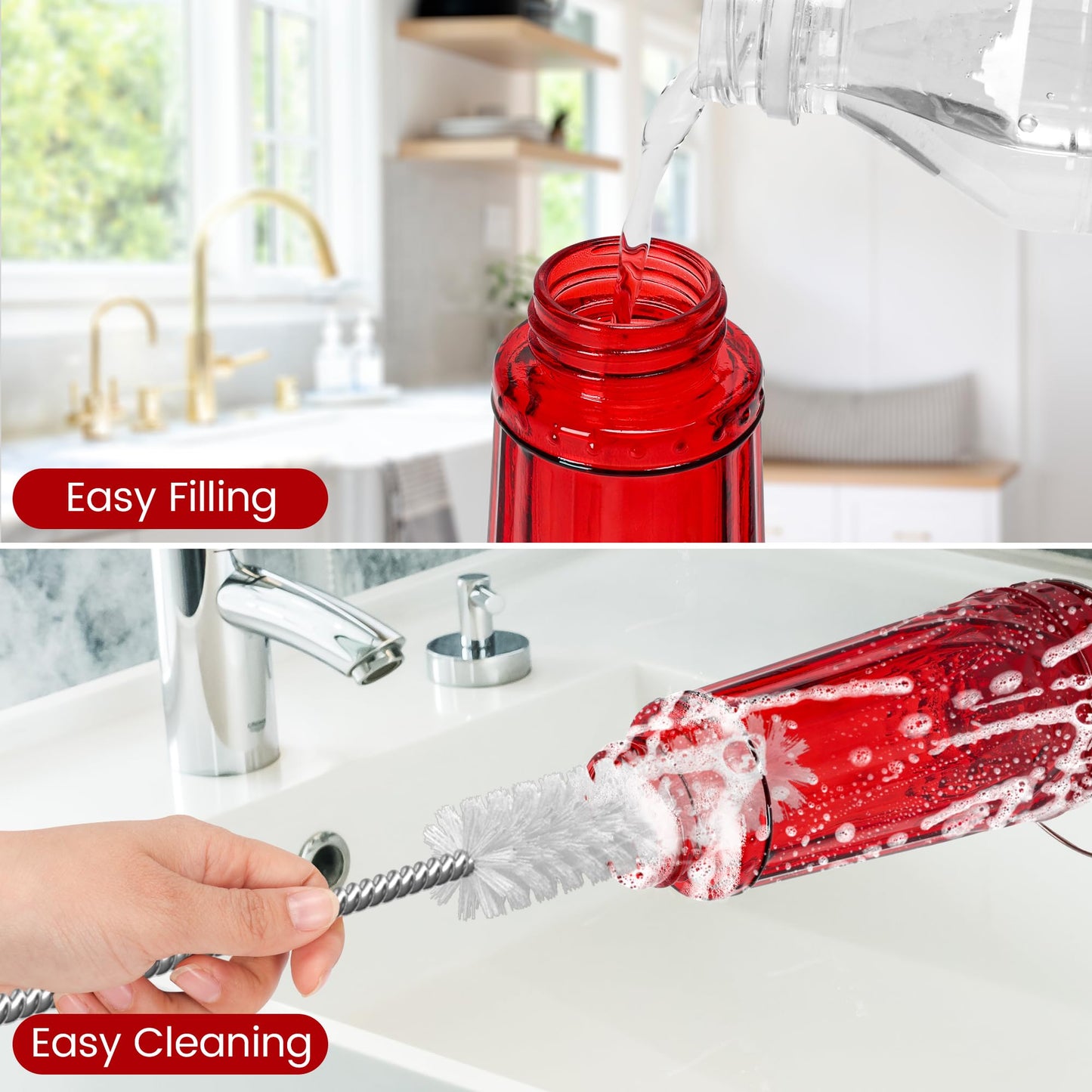 Zamelane Glass Hummingbird feeders for Outdoors 2pack-14Ounces，5 Feeding Ports Hummingbird Feeder,Wide Mouth for Easy Filling/Cleaning，Hanging for Garden Backyard Decor, Includes Ant Moat (Red，2Pack)