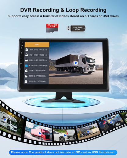 VOONOA RV Camera System with Carplay Android Auto, 5 1080P Wired Backup Camera & 10.1" HD Android 13 Touch Screen Parking Monitoring Navigation DVR BT for Semi Truck Trailer Camper Motorhome