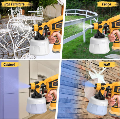 Cordless Paint Sprayer for Dewalt 20V MAX Battery High Power Electric Spray Paint Gun Easy to Clean for Furniture Cabinets House Painting Yellow (Not Include Battery)