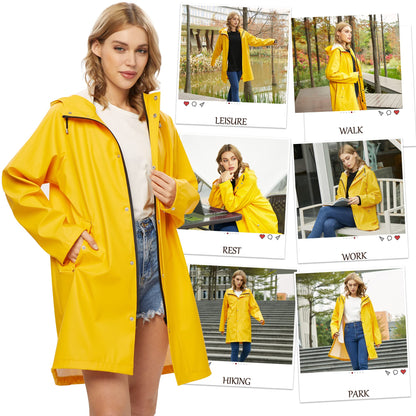 UNIQUEBELLA Upgrade Rain Jackets for Women Waterproof, Raincoat Long Hooded Rain Coats Outdoor Windbreaker Trench Coat