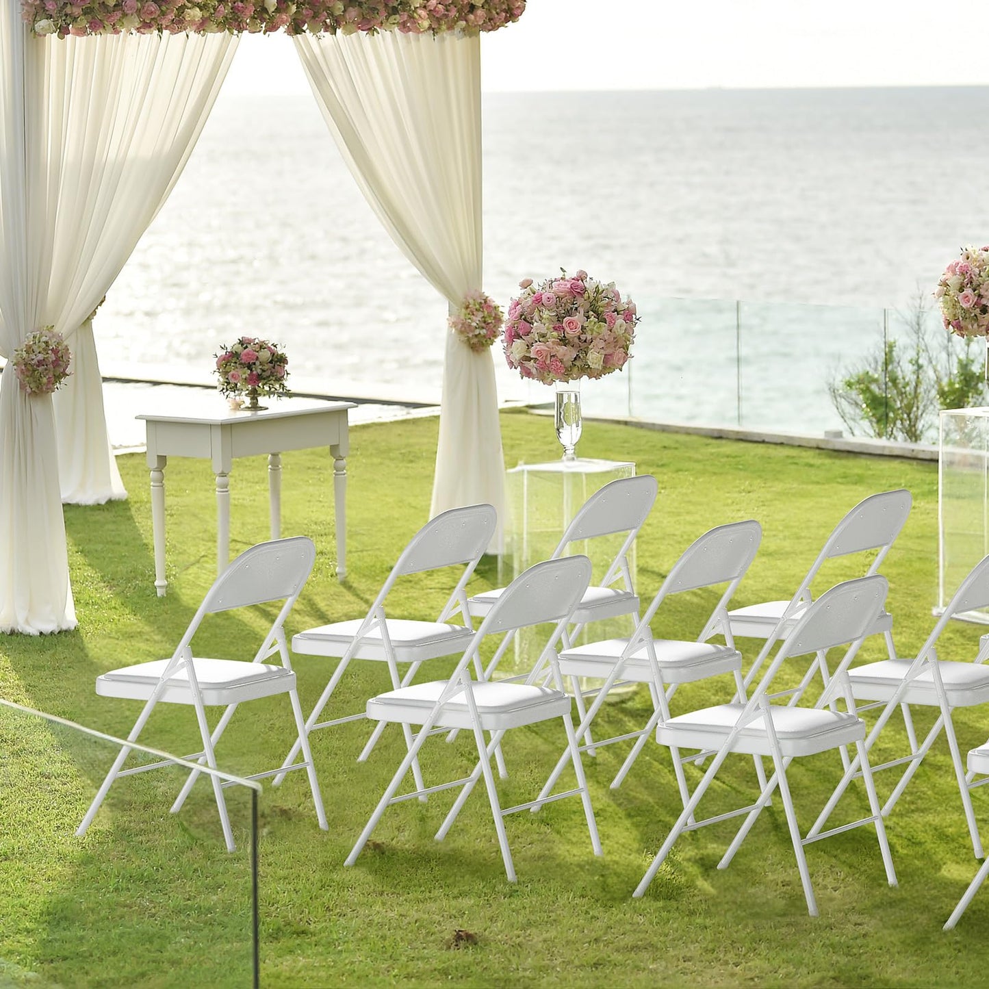 VINGLI 4 Pack Folding Chairs with Padded Seats, Metal Frame with Pu Leather Seat & Back, Capacity 350 lbs, White