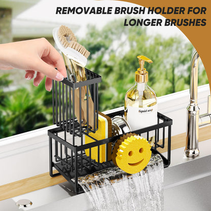 Sponge Holder for Kitchen Sink,Smiley Face Sink Caddy with Removable Brush Holder,Self-Draining Sponge Caddy for Steel Wool Scrubber,Soap,Dish Brush,Scrubber,Kitchen Essentials and Gadgets