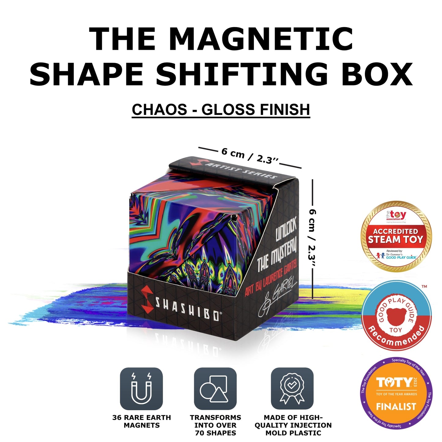Shashibo Shape Shifting Box - Award-Winning STEM Fidget Toy with Strong Magnets - Fidget Cube Transforms Into 100+ Shapes, Christmas Stocking Stuffers Gift for Kids, Teens, and Adults (Chaos)