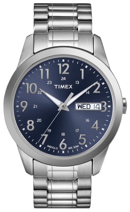Timex Men's South Street Sport 36mm Watch – Silver-Tone Case Blue Dial with Silver-Tone Stainless Steel Expansion Band