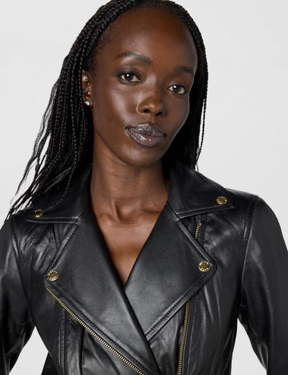 Michael Kors Women's Leather Moto Jacket, Black, S