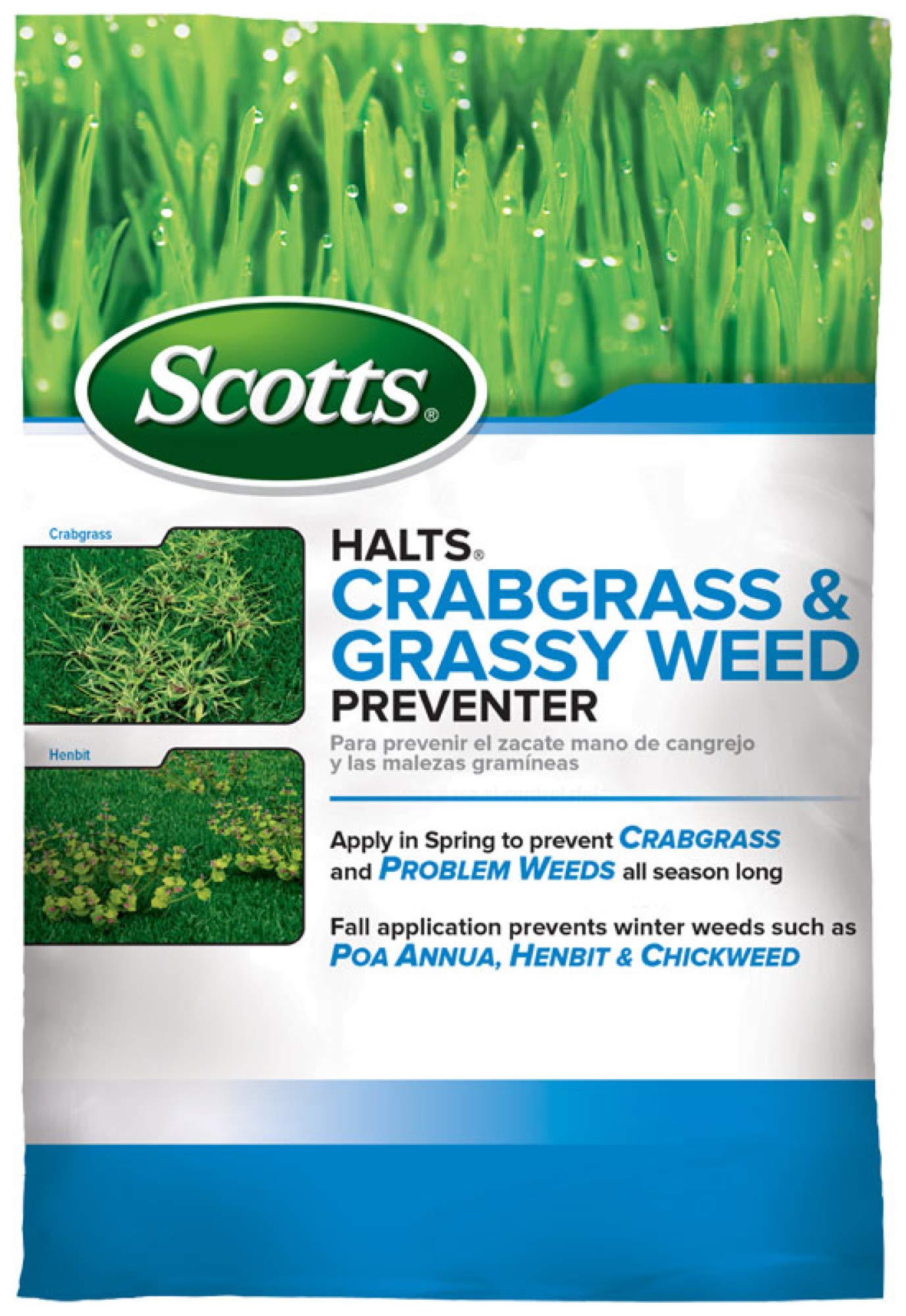 Scotts Halts Crabgrass & Grassy Weed Preventer - Pre-Emergent Weed Killer for Lawns, For Up To 5,000 sq. ft. of Lawn Care, 10.06 lb.