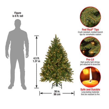 National Tree Company 4.5 ft Pre-Lit Downswept Douglas Fir Artificial Christmas Tree, 450 Clear Lights, 525 Tips, Includes Stand, Green