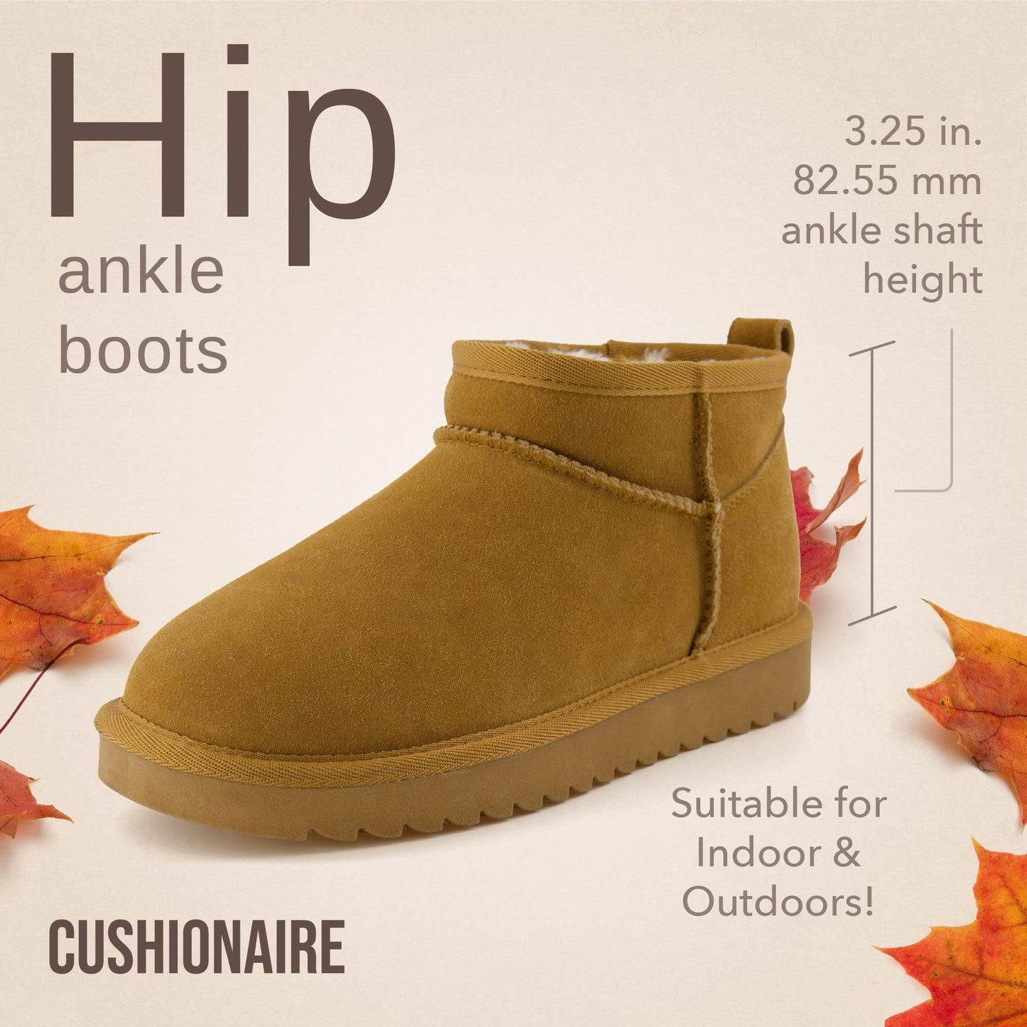 CUSHIONAIRE Hip 2 Genuine Suede Ankle Boots for Women, Cozy Faux Shearling Lining Pull On Winter Womens Boots, CHESTNUT 10