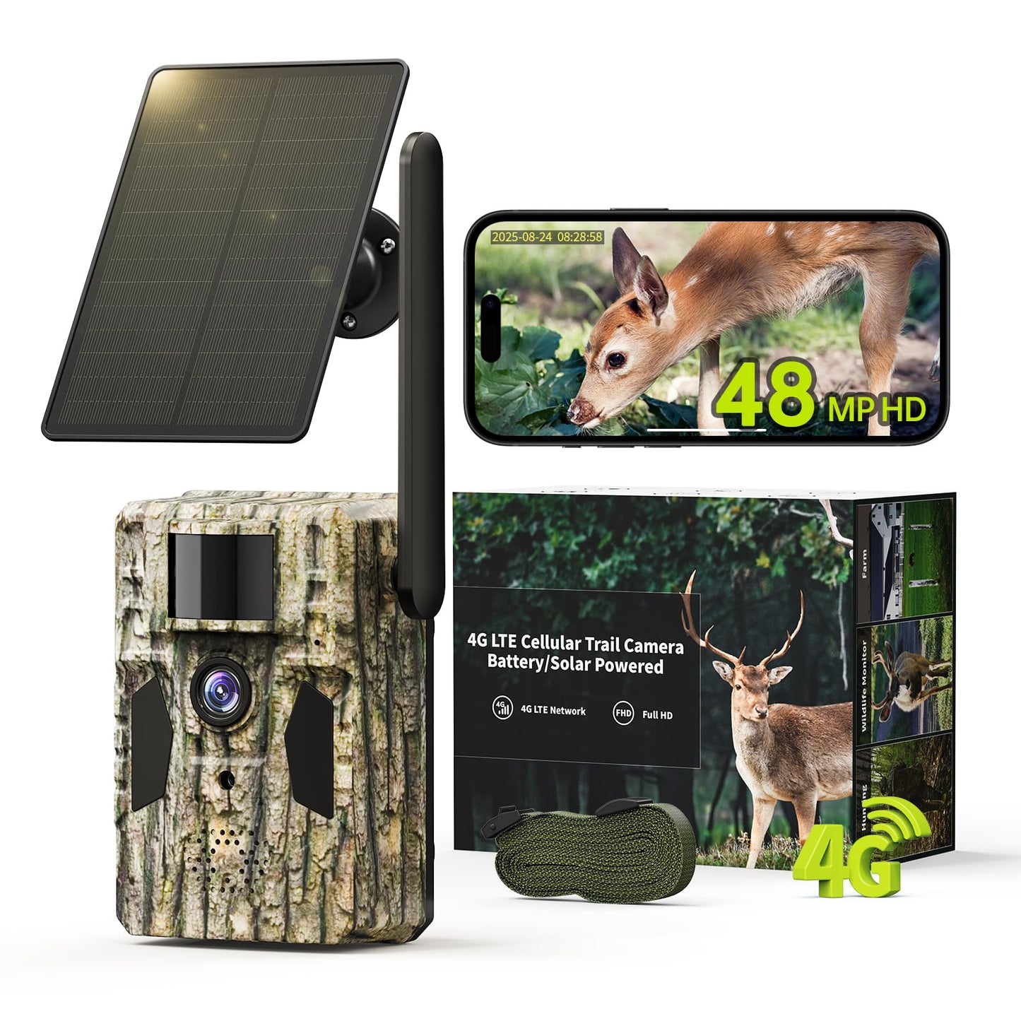 SEHMUA 3rd Cellular Trail Cameras with 48MP Photo 2K Live Streaming, 4G LTE Unlimited Data Plan Built-in SIM Card, 4W Solar Powered Game/Deer Cam No Glow Flash with Motion Activated