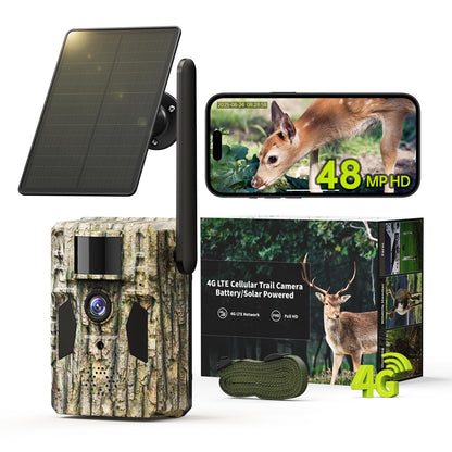 SEHMUA 3rd Cellular Trail Cameras with 48MP Photo 2K Live Streaming, 4G LTE Unlimited Data Plan Built-in SIM Card, 4W Solar Powered Game/Deer Cam No Glow Flash with Motion Activated