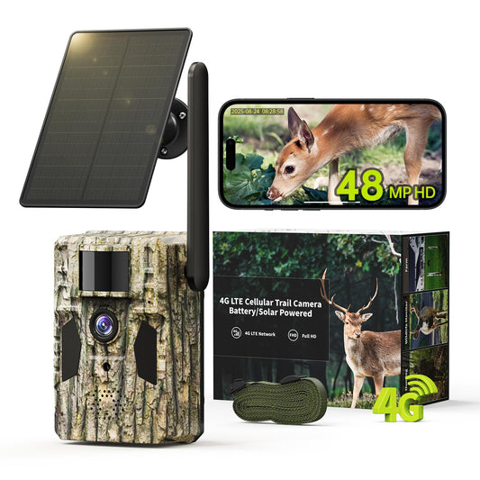 SEHMUA 3rd Cellular Trail Cameras with 48MP Photo 2K Live Streaming, 4G LTE Unlimited Data Plan Built-in SIM Card, 4W Solar Powered Game/Deer Cam No Glow Flash with Motion Activated