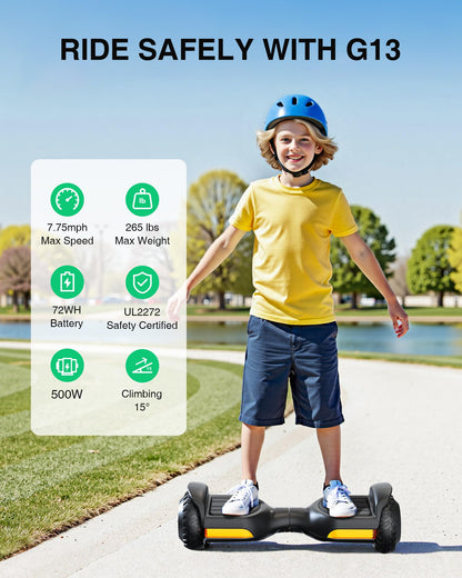 Gyroor Scooter with Adjustable Seat Attachment, 6.5" All-Terrain Self Balancing Scooter, 500W Motor, LED Lights & Bluetooth for Kids and Adults, Black