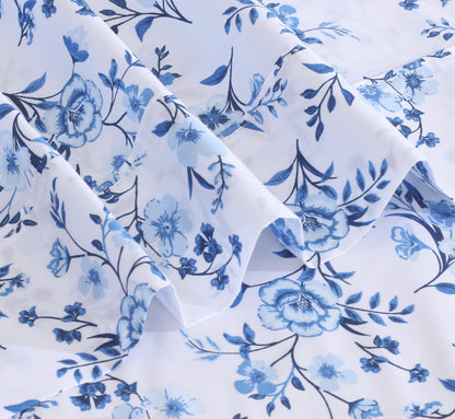 RUVANTI 100% Cotton Sheets – Queen Size Percale Bedding, Cooling & Breathable Floral Design, Durable with a Crisp, Soft & Comfortable Feel, 16" Deep Pocket, 4-Piece Set, Annual