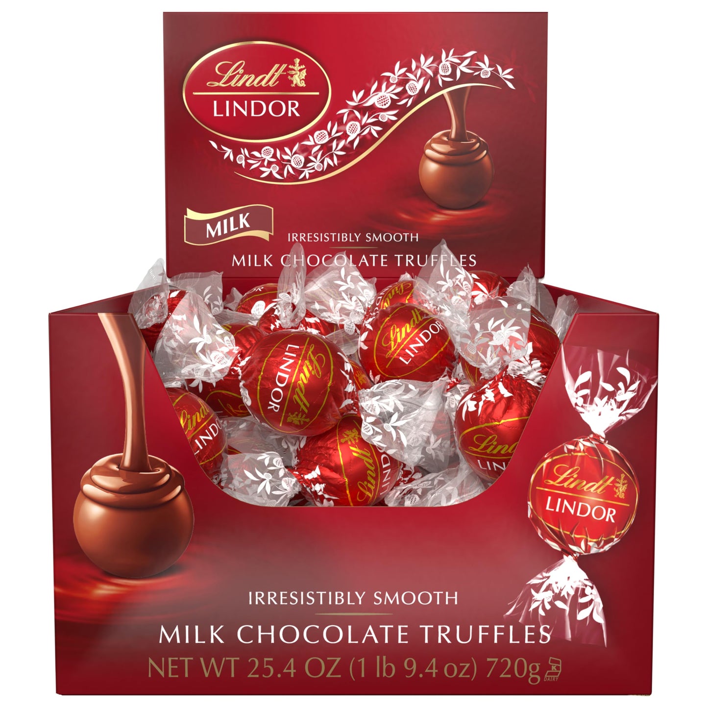 Lindt LINDOR Milk Chocolate Candy Truffles, Milk Chocolate with Smooth, Melting Truffle Center, 25.4 oz., 60 Count