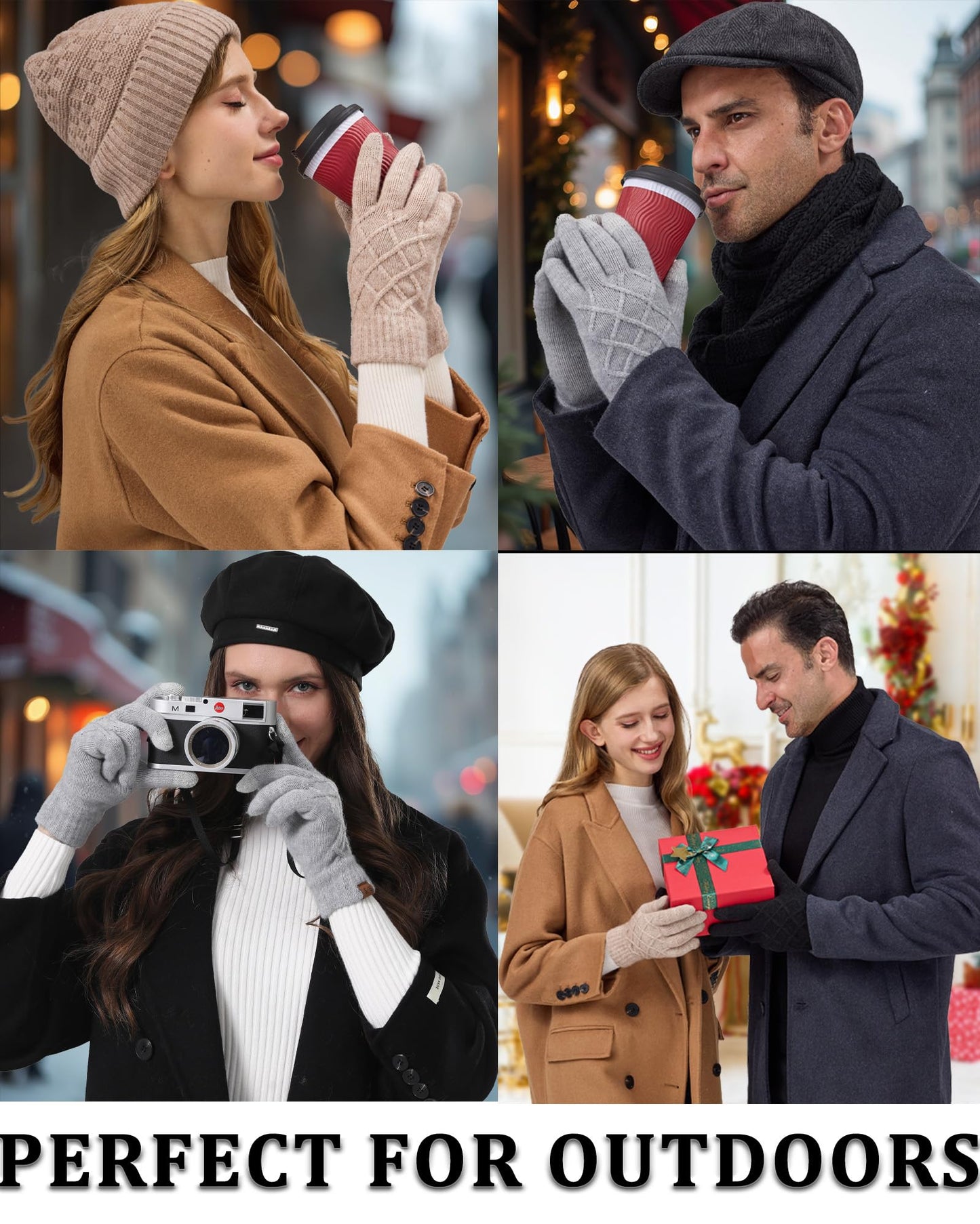 REACH STAR 2 Pairs Winter Gloves for Women, Touch Screen Thermal Knit Lining Warm Gloves for Cold Weather, For Running Driving Hiking Christmas Gifts Stocking Stuffers