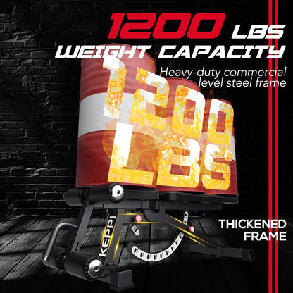 Keppi 1200LB Weight Bench, Heavy Duty Bench1000 PRO Adjustable Workout Bench Press Set for Home Gym Strength Training, Removable Foot Catch for Incline Flat Decline Sit Up Bench for Full Body Fitness