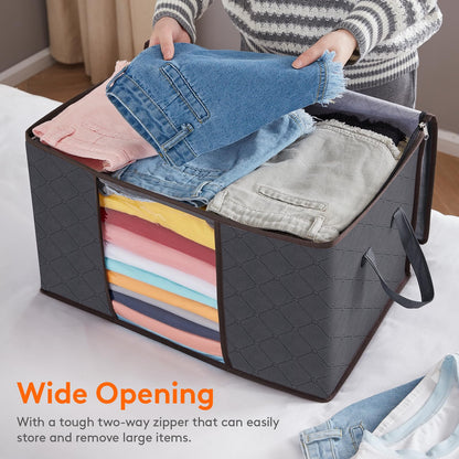 Lifewit 6 Packs Clothes Storage Bag, Storage Bins for Clothes, Blankets, Comforters, Foldable Clothing Storage with Reinforced Handle, Sturdy Zipper, Closet Organizer With Clear Window, Gray