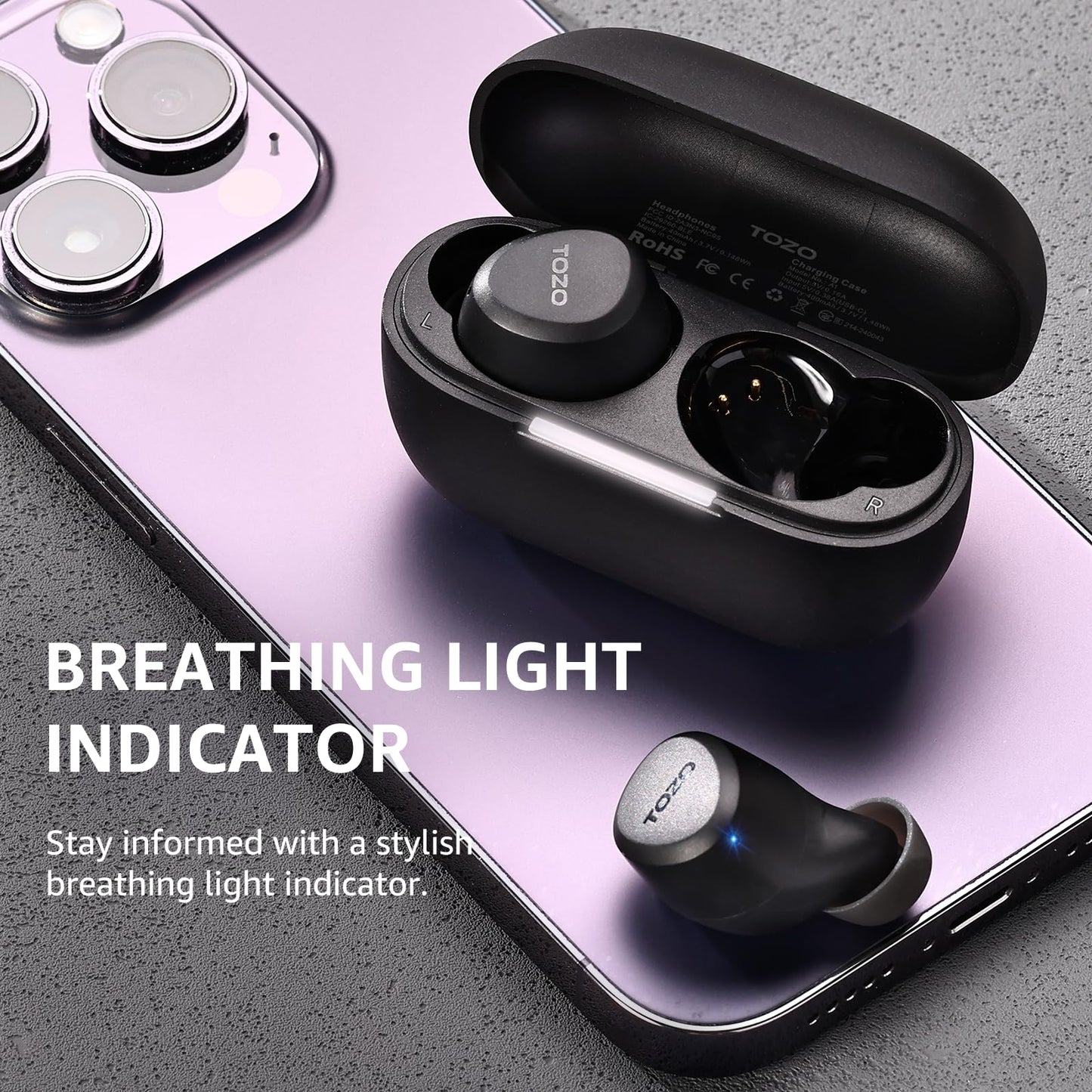 TOZO A1 Wireless Earbuds Bluetooth 5.3 Light Weight in Ear IPX5 Waterproof Headphones 2 Mic for AI Calls, Immersive Premium Sound Bass Headset with Charging Case, 32 Presets EQ Customization via App