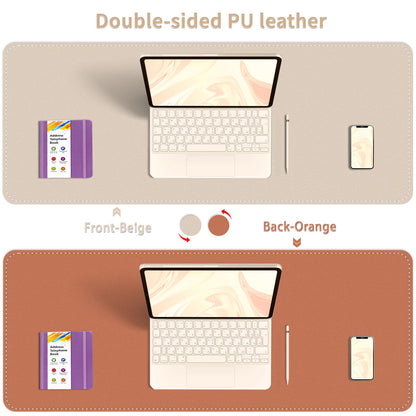 Double-Sided Office Desk Mat, Large Mouse Pad, Waterproof PU Leather Protective Pad, Laptop Desk Pad, Dual Use Cover Protector for Office/Home Keyboard (Beige+Orange, 31.5''×15.8'')