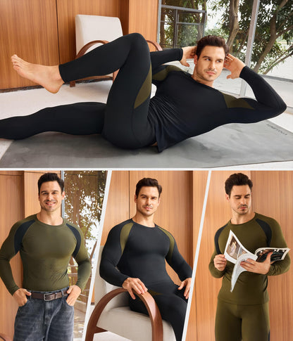 TAILONG Thermal Underwear for Men Long Johns with Fleece Lined Base Layer Hunting Gear Bottom Top Set for Cold Weather Black