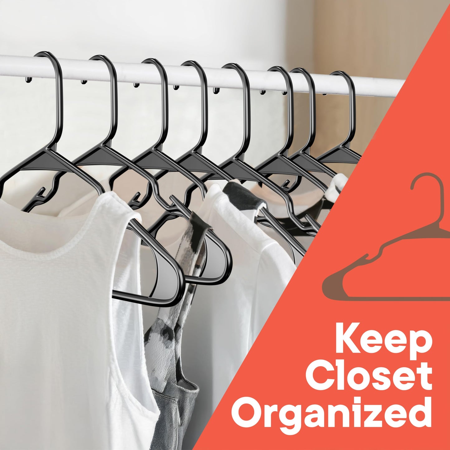 Black Plastic Hangers 50 Pack– Heavy-Duty Plastic Hangers Slim and Space-Saving, Durable and Lightweight PP with Non-Slip Shoulder Notches for Slip Dresses, Suits, Jackets & Camisoles