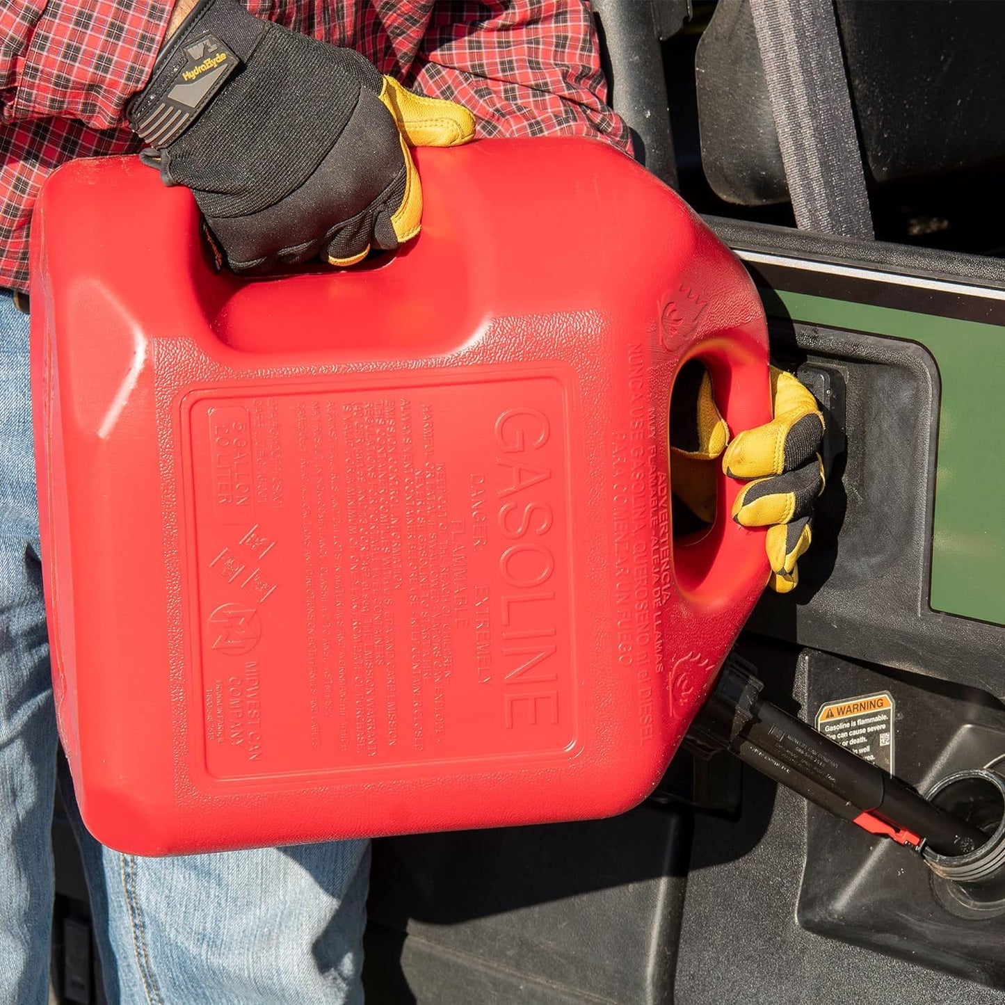 Midwest Can 5610 Safe-Flo Auto Shut Off 5 Gallon Gas Can – Durable Fuel Containers with FlameShield Safety System & Quick-Flow Spout - Red - 4 Pack