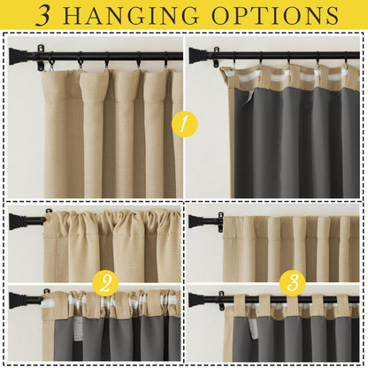 NICETOWN 100% Blackout Faux Linen Curtains for Bedroom, Pinch Pleated Cold/Sun Blocking Thermal Curtains Thick Window Treatments for Living Room/Farmhouse, Oatmeal, 2 Panels, W50 x L96