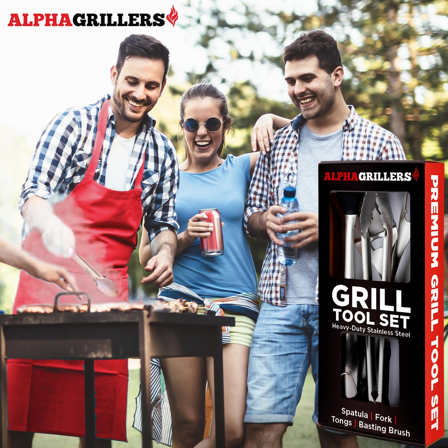 Alpha Grillers BBQ Grilling Accessories - Fathers Day Gifts for Dad - Heavy Duty Barbecue Grill Tools Utensils Set for Outdoor Grill with Spatula, Fork, Brush, Tongs Grilling Gift for Men Him Husband