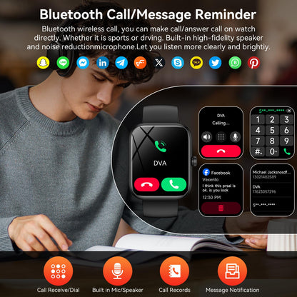 Smart Watch with Alexa Built-in‌, 1.83'' Touchscreen with Call Function, IP68 Waterproof Fitness Tracker, 100+ Sport Modes, Heart Rate & Sleep Monitor, Pedometer, iOS/Android Compatible (Black)