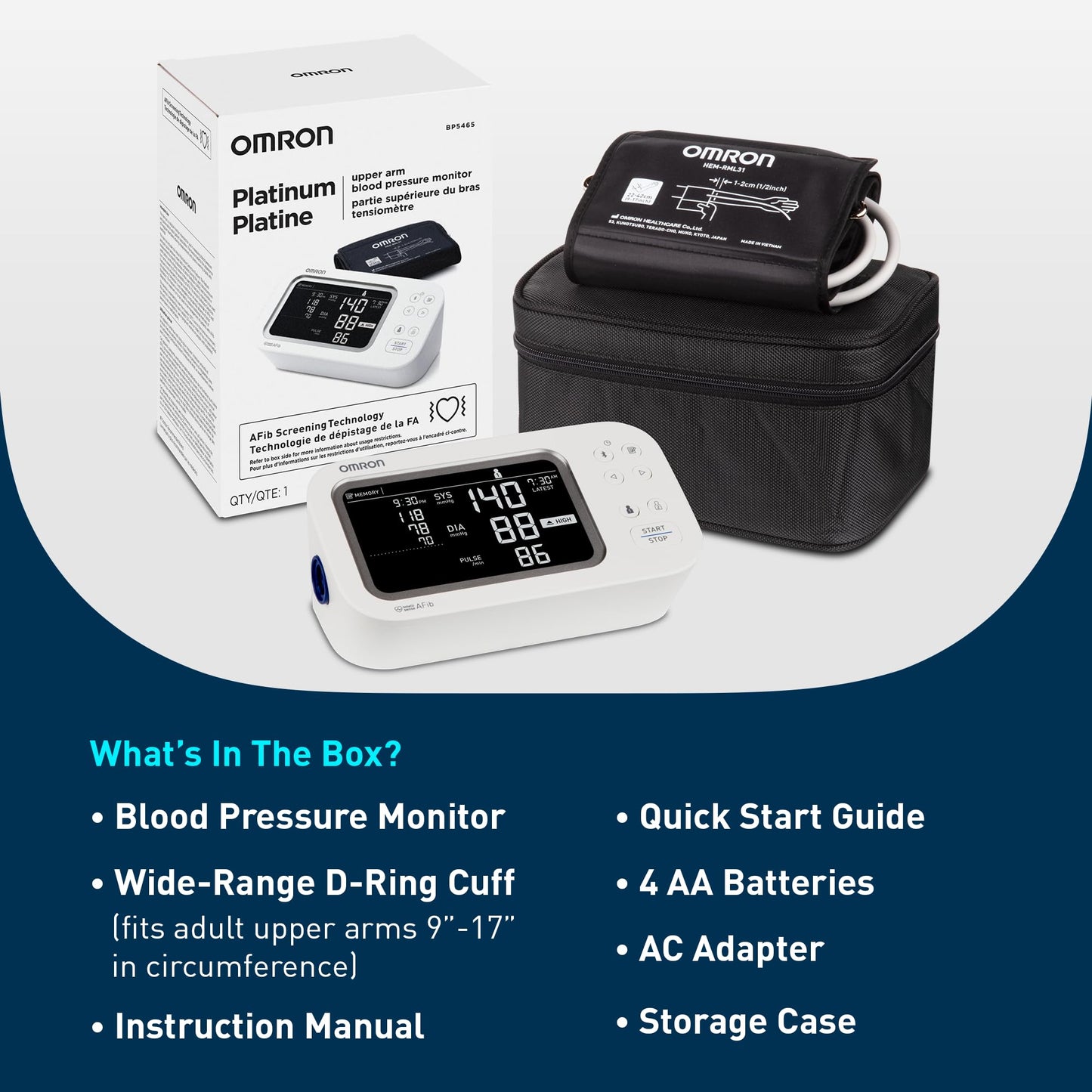 OMRON Platinum Blood Pressure Monitor for Home Use & Upper Arm Blood Pressure Cuff - #1 Doctor & Pharmacist Recommended Brand - Clinically Validated - AFib Detection - Connect App