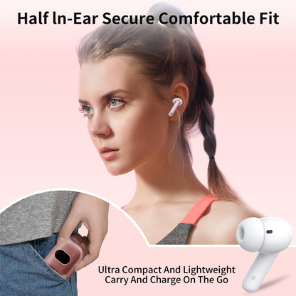 HISOOS Wireless Earbuds Bluetooth Headphones LED Power Display Earphones ANC Ear Buds with Charging Case Bluetooth 5.3 Hi-Fi Stereo for iPhone/Android,Valentine's Day Birthday Gifts (Rose Gold)