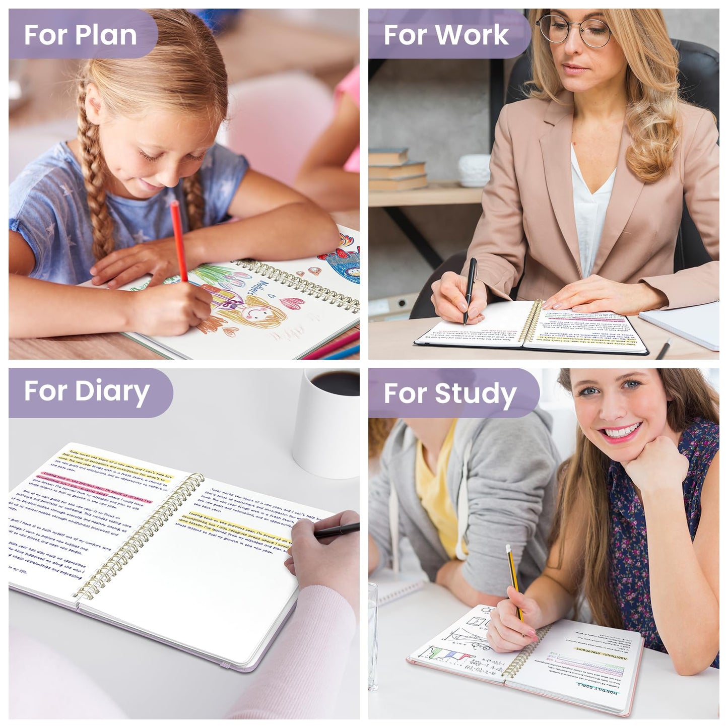 Taja Blank Spiral Journal Notebook for Women & Men, 140 Pages, Sketch Book, Plain Notebook for Drawing & Sketching, Journals for Creative Writing, A5(6"x8") - Purple