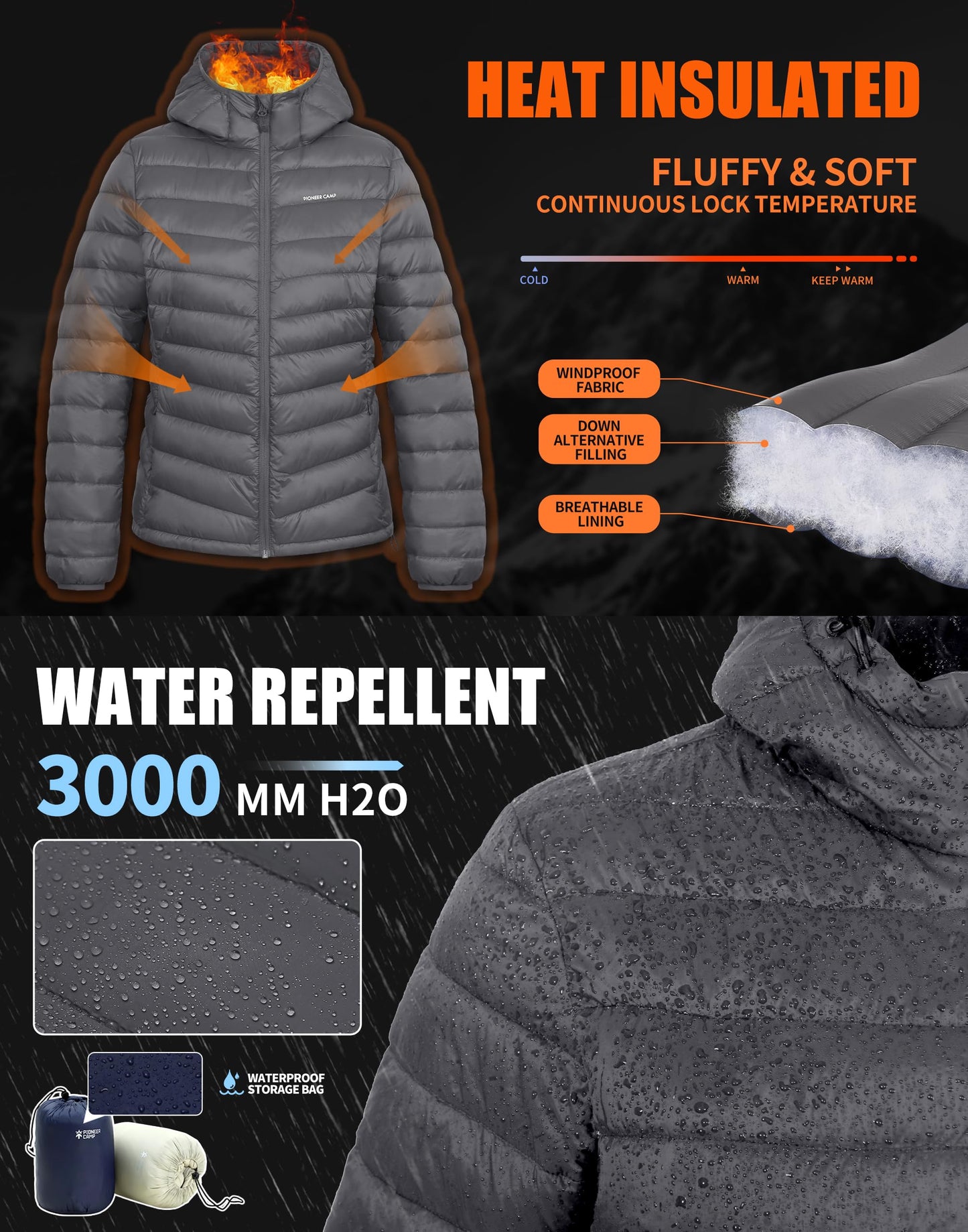 Pioneer Camp Women's Packable Puffer Jacket Winter Light Weight Water-Repellent Quilted Coat with Hood