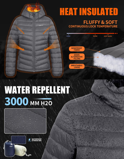 Pioneer Camp Women's Packable Puffer Jacket Winter Light Weight Water-Repellent Quilted Coat with Hood
