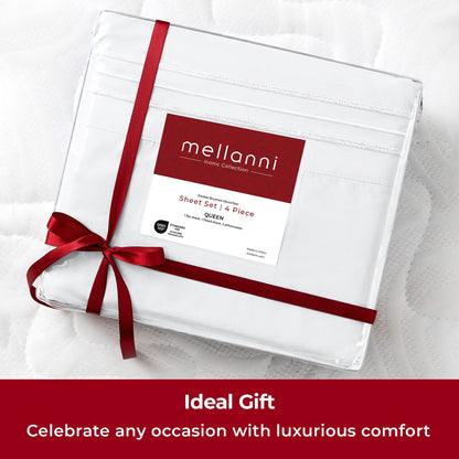 Mellanni Queen Sheets Set - 4 PC Iconic Collection Bedding Sheets & Pillowcases - Hotel Luxury, Extra Soft, Cooling Bed Sheets - for Women, Men, Kids & Teens (Queen, White)