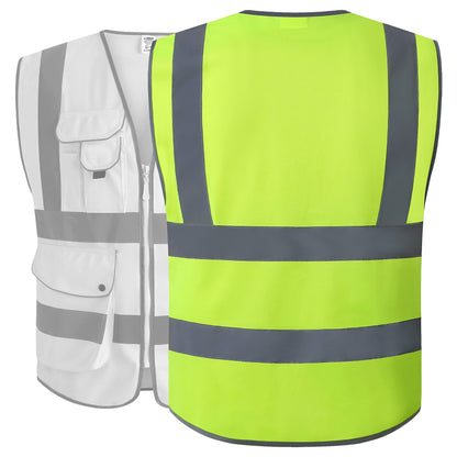 JKSafety 9 Pockets Class 2 High Visibility Zipper Front Safety Vest With Reflective Strips,Meets ANSI/ISEA Standard (X-Large, Yellow)