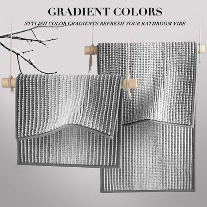 BSICPRO Bathroom Rugs and Mats Sets, 2 Piece Thick Absorbent Chenille Bath Mat Rug Set Non Slip, Soft Shaggy Bath Room Floor Mats for Bathroom, Machine Washable (Gray, 24" x 70" Plus 20" x 32")