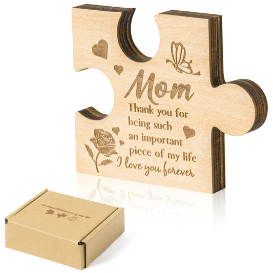 WATINC Puzzle Block Gift for Mom, Mother Birthday Gifts Ideas Puzzle Piece Sign Table Decoration, Moms Bday Unique Gift Mother's Day Presents Wooden Puzzle-shaped Home Decor from Daughter Son